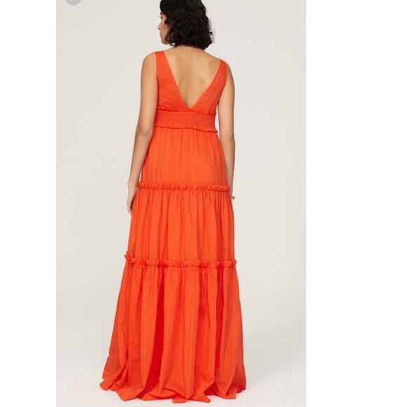 NICHOLAS Orange Mylah Plunge Neck Tie Front Beachy Boho Maxi Dress Size US 4 - Picture 2 of 16